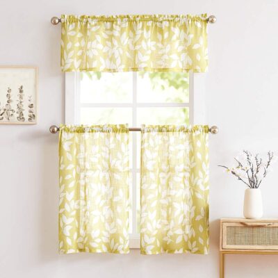 3PC LEAVES PRINTED LINEN KITCHEN CURTAIN SET 36" - Image 4