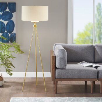 PACIFIC METAL TRIPOD FLOOR LAMP W/GLASS SHADE