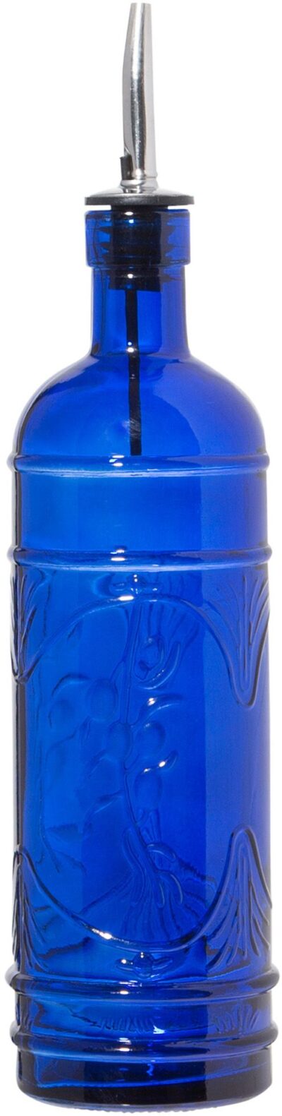 POUR & STORE BLUE EMBOSSED OIL&VIN BOTTLE 16.9OZ