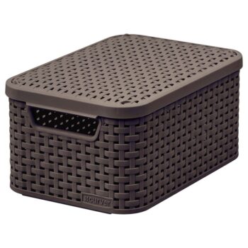 RATTAN STYLE BASKET W/LID 6L BROWN CURVER