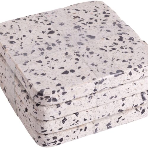 S/4 4" WHITE WITH BLACK SQUARE TERRAZZO COASTERS
