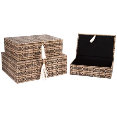 SET OF 3 WATER HYACINTH STORAGE BOX AZTEC STRIPE - Image 2