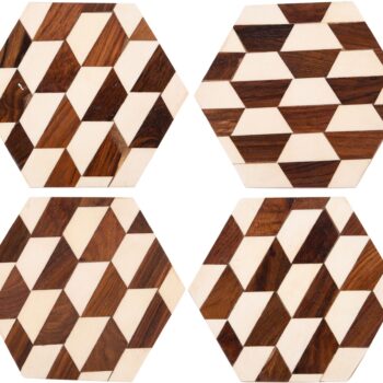 SET OF 4 4" HEXAGONAL 3D RESIN WOOD COASTERS