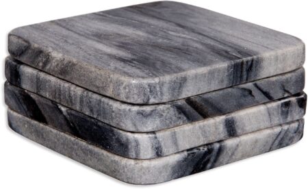 SET OF 4 4"D GREY MARBLE SQUARE COASTERS