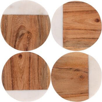 SET OF 4 ROUND WOOD W/MARBLE COASTERS