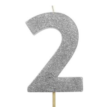 SILVER GLITTER NUMBER 2 CANDLE