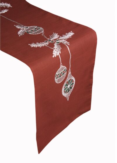TABLE RUNNER XMAS ORNAMENTS 13X72 RED/GREEN