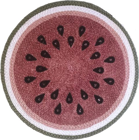 Watermelon Fruit Print 15 Inch Round Braided Place - Image 2