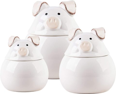 SET OF 3 PIG CERAMIC CANISTER -HOME ESSENTIALS