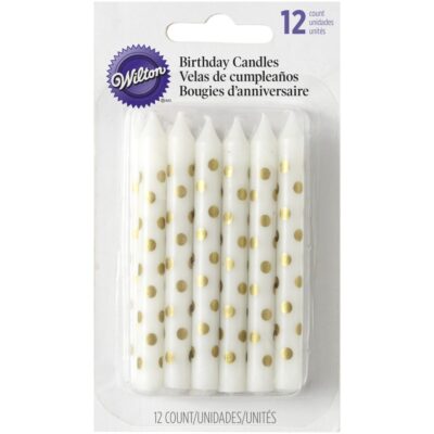 SET OF 12 GOLD DOT BIRTHDAY CANDLES  - WILTON