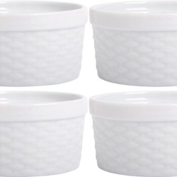SET OF 4 WHITE 4OZ BASKETWEAVE RAMEKINS