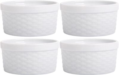 SET OF 4 WHITE 4OZ BASKETWEAVE RAMEKINS